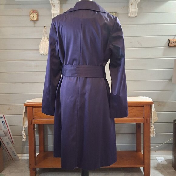 Tahari Royal Purple Sateen Womens Trench Coat Sz s - Picture 4 of 9